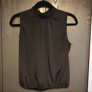 Black Open-Back Blouse with Mock Turtleneck